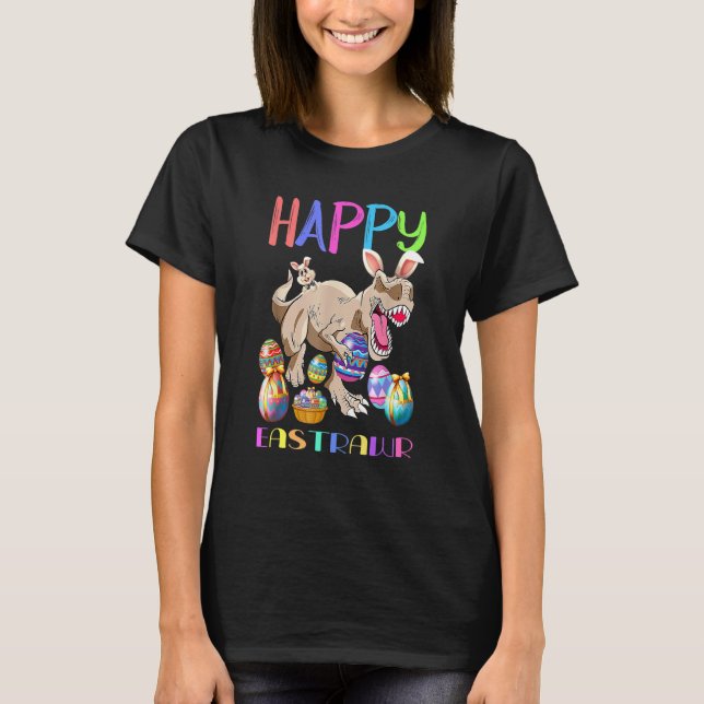 Camiseta Feliz Ovo De Coelhinho De Páscoa E Árvore Cuta Din (Frente)