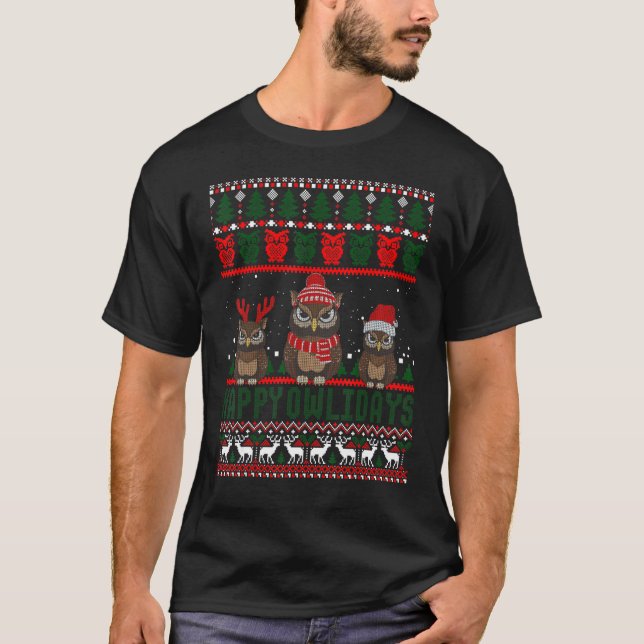 Camiseta Feliz Owlidays Engraçado Coruja Feia (Frente)