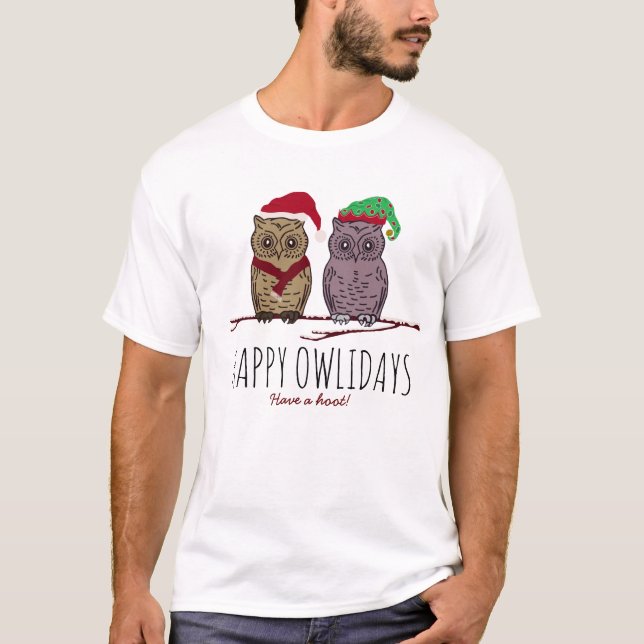 Camiseta Feliz Owlidays, Festivo (Frente)