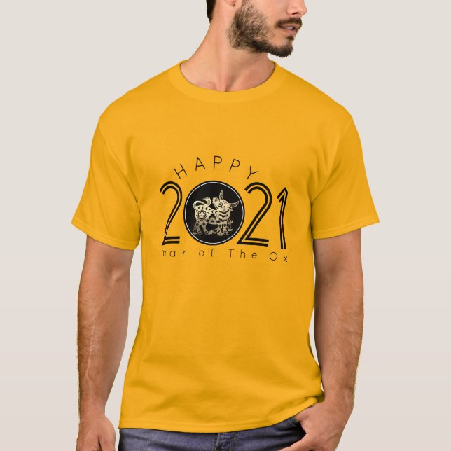 Camiseta Feliz Ox Chinês Ano Novo 2021 T masculino (Frente)