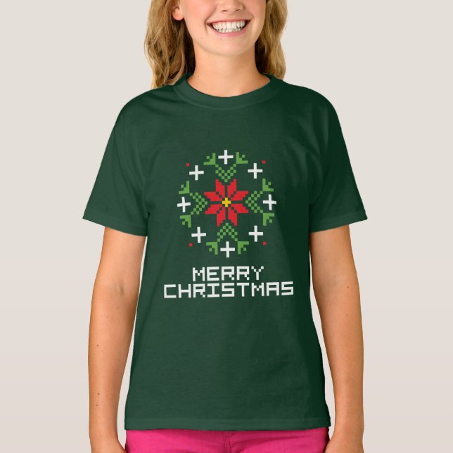 Camiseta Feliz padrão de Natal 6 (Frente)
