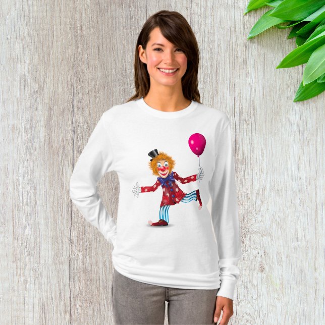 Camiseta Feliz Palhaço Colorido com Circo Divertido Balão (Criador carregado)