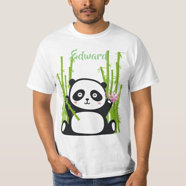 Camiseta Feliz Panda com Bamboo e Flor de Cereja (Frente)