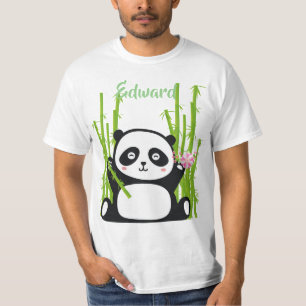 Camiseta Feliz Panda com Bambu e Flor de Cereja