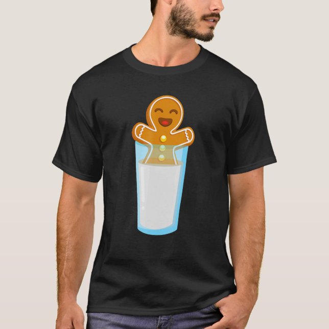 Camiseta Feliz Pão De Gengibre A Aproveitar Um Copo De Leit (Frente)