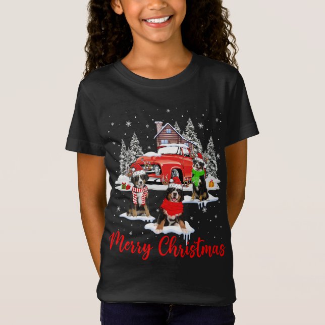 Camiseta Feliz Papai noel de Natal Reindeer Bernese Mountai (Frente)