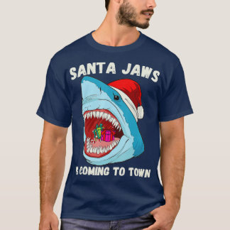 Camiseta Feliz Papai noel de Natal Tubarão está vindo para