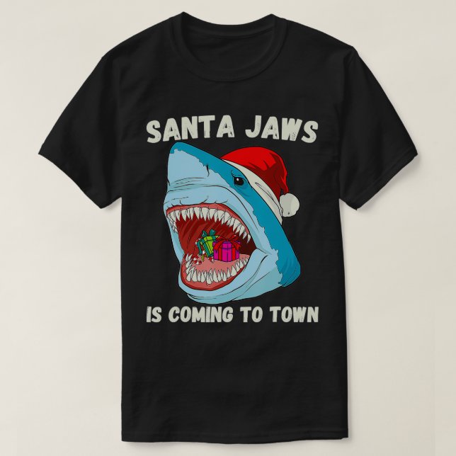 Camiseta Feliz Papai noel de Natal Tubarão está vindo para  (Frente do Design)