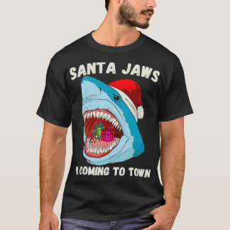 Camiseta Feliz Papai noel de Natal Tubarão está vindo para