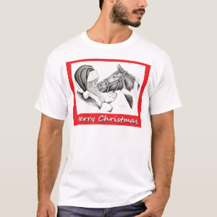 Camiseta Feliz Papais noeis de Natal e Cavalo