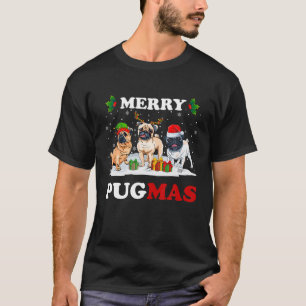 Camiseta Feliz Papais noeis Pugmas Elf Reindeer Pug Cães Ár