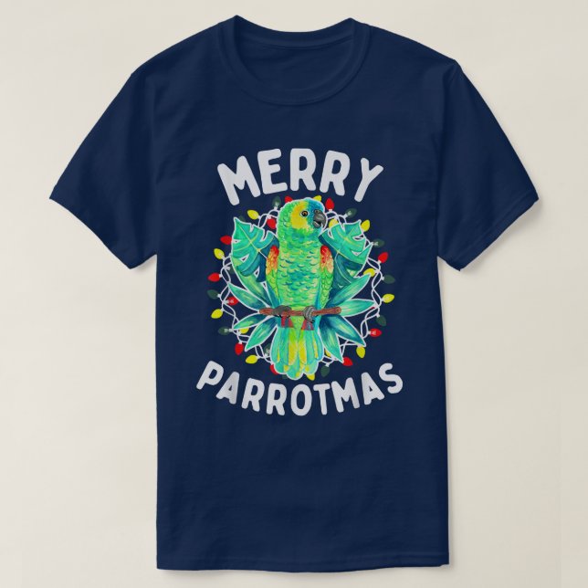 Camiseta Feliz Parrotmas Amazônia Papagaio Feriado de Pássa (Frente do Design)