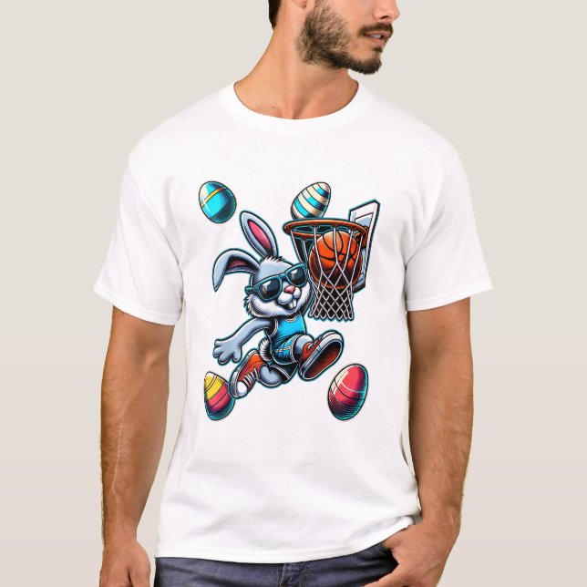 Camiseta Feliz Páscoa Basquetebol Rapazes Coelho da Páscoa  (Frente)