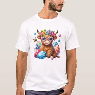 Camiseta Feliz Páscoa Bezerra Vaca das Terras Altas Dia de
