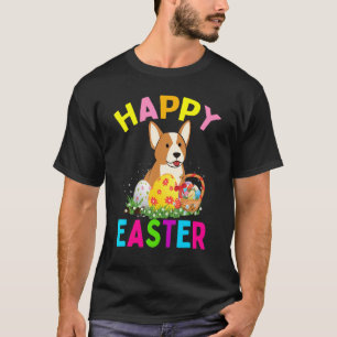 Camiseta Feliz Páscoa Cachorro Corgi Galês Fofo Ovos De Pás