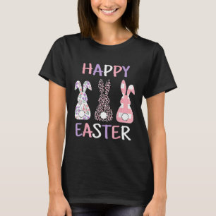 Camiseta Feliz Páscoa Coelhinho Flor Xadrez Leopardo Rosa F