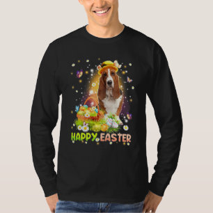 Camiseta Feliz Páscoa Coelhinho Fofo Cachorro Basset Hound 