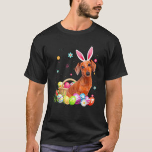 Camiseta Feliz Páscoa Coelhinho Fofo Dachshund Vestindo Ore