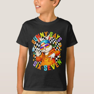 Camiseta Feliz Páscoa Coelhinho Fofo Diz Seis Sete 6 7 Meme