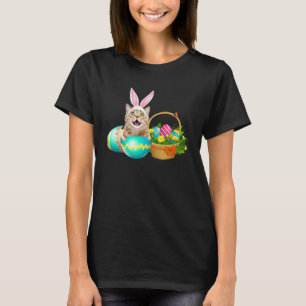 Camiseta Feliz Páscoa Coelhinho Fofo Gato Ovos Cesta Homens