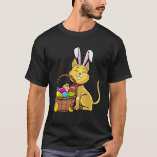 Camiseta Feliz Páscoa Coelhinho Fofo Gato Ovos Cesta Homens
