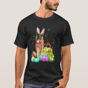Camiseta Feliz Páscoa Coelhinho Fofo Pastor Alemão Ovos Ces