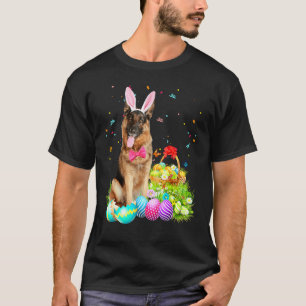Camiseta Feliz Páscoa Coelhinho Fofo Pastor Alemão Ovos Ces
