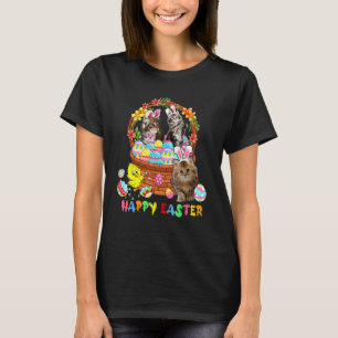 Camiseta Feliz Páscoa Coelhinhos Fofos Gatos Em Cesta De Ov