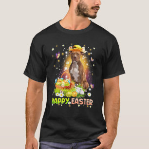 Camiseta Feliz Páscoa Coelho Fofo Cachorro Pitbull Ovos Ces