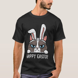 Camiseta Feliz Páscoa Coelho Rabugento Gato Divertido Mulhe