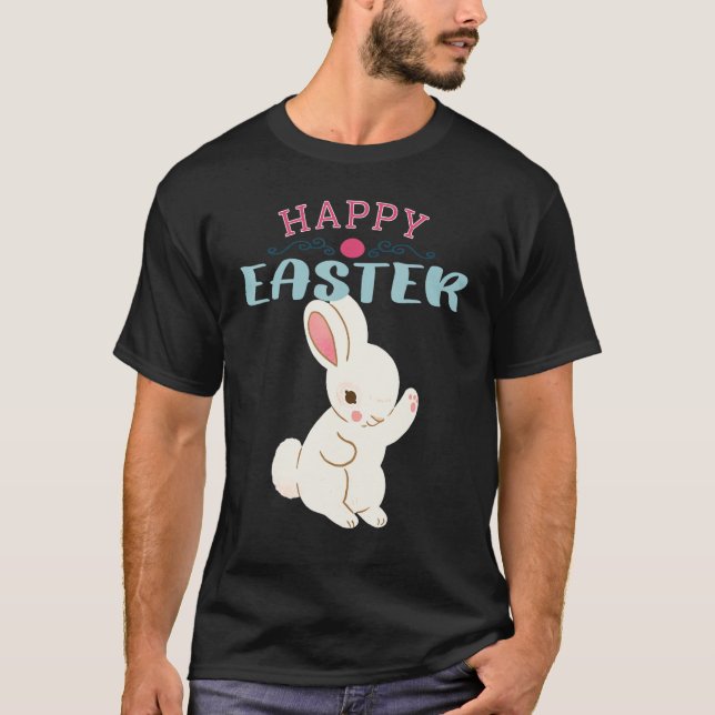 Camiseta Feliz Páscoa com coelho doce 6 (Frente)
