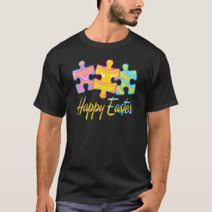 Camiseta Feliz Páscoa Conscientização Autismo Puzzles Mulhe