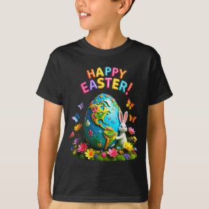 Camiseta Feliz Páscoa dia da terra 2026 coelho mapa mundial