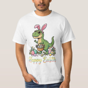 Camiseta Feliz Páscoa Dinossauro Coelho Dino Fofo