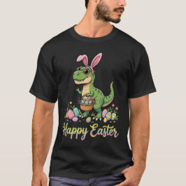 Camiseta Feliz Páscoa Dinossauro Coelho Dino Fofo 