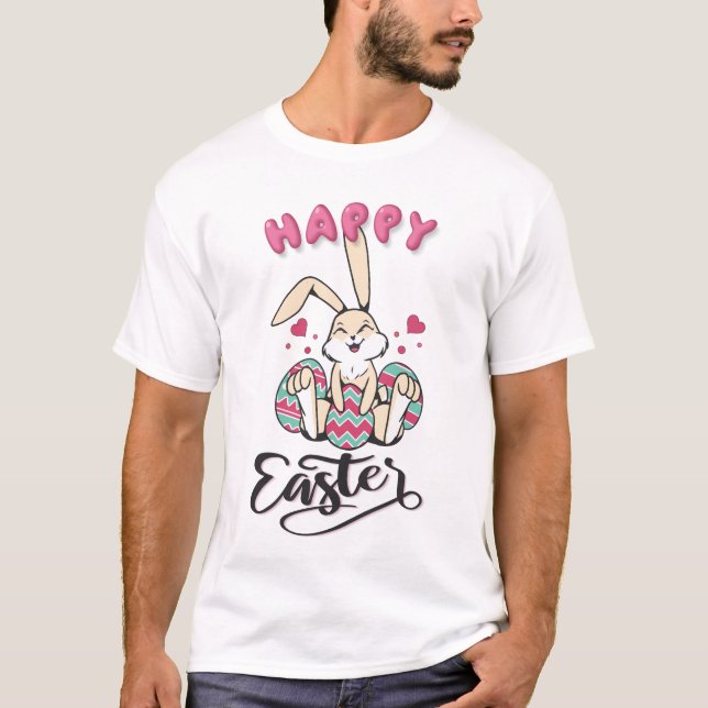 Camiseta Feliz Páscoa do adorável Coelho da Páscoa (Frente)
