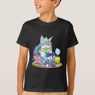 Camiseta Feliz Páscoa Gato Coelho Divertido Vídeo Game Joga