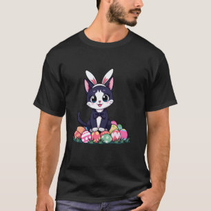 Camiseta Feliz Páscoa Gato Orelhas de Coelho Caça ao Ovo Pá