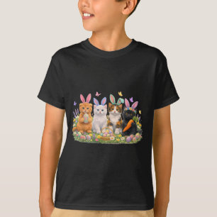 Camiseta Feliz Páscoa Gatos com Orelhas de Coelho Ovos Prim