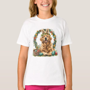 Camiseta Feliz Páscoa Golden Retriever Cachorro Orelhas de 