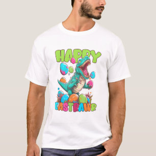 Camiseta Feliz Páscoa Menino Crianças T-Rex Páscoa Dino