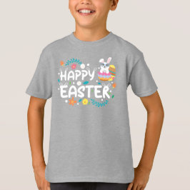 Camiseta Feliz Páscoa, Ovos, Coelho & Flores