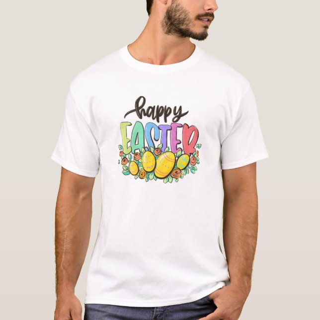 Camiseta Feliz Páscoa Ovos de Páscoa Florais (Frente)
