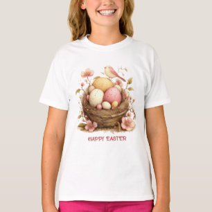 Camiseta Feliz Páscoa Ovos Ninho de Pássaro