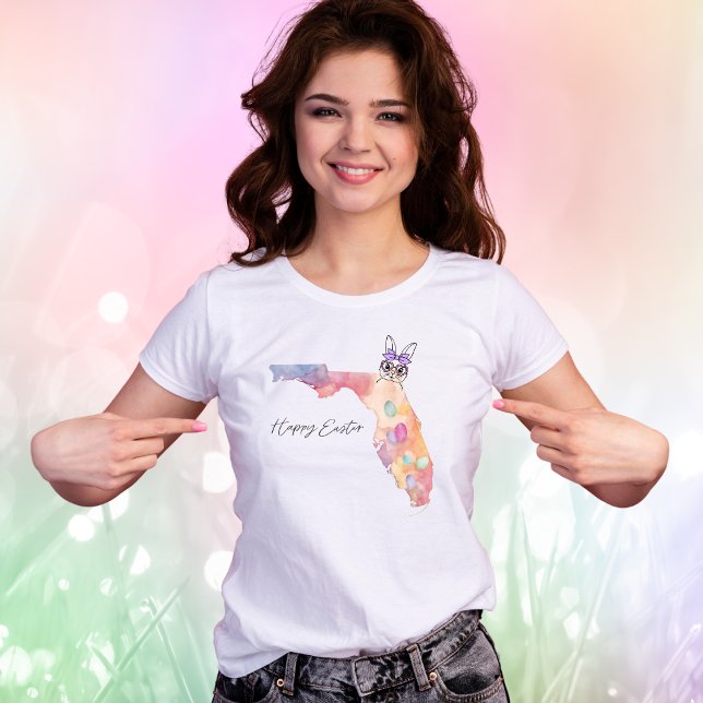 Camiseta Feliz Páscoa Ovos Pastéis e Coelhinho da Flórida (Criador carregado)