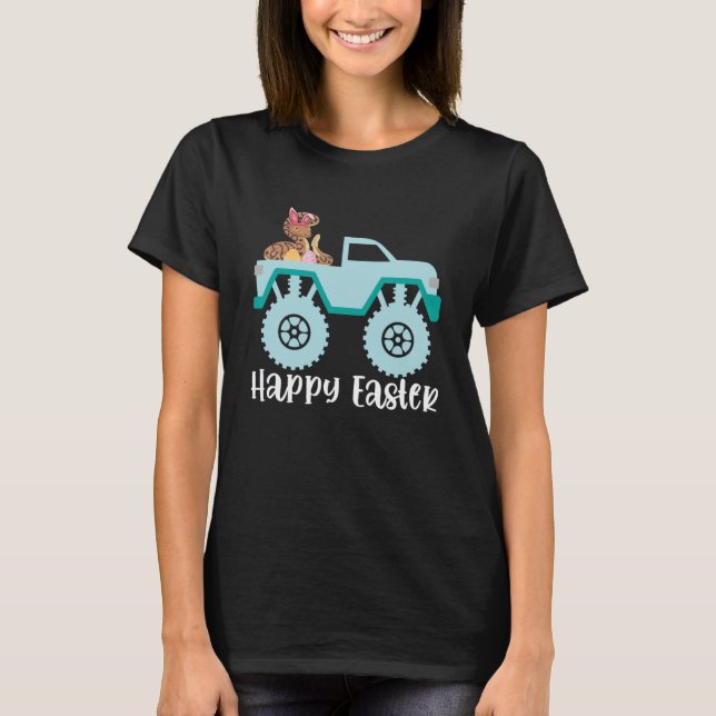 Camiseta Feliz Páscoa Python de Bola Andando em Caminhão Mo (Frente)