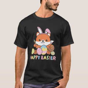 Camiseta Feliz Páscoa Raposa Doce Para Páscoa Com Ovos De P