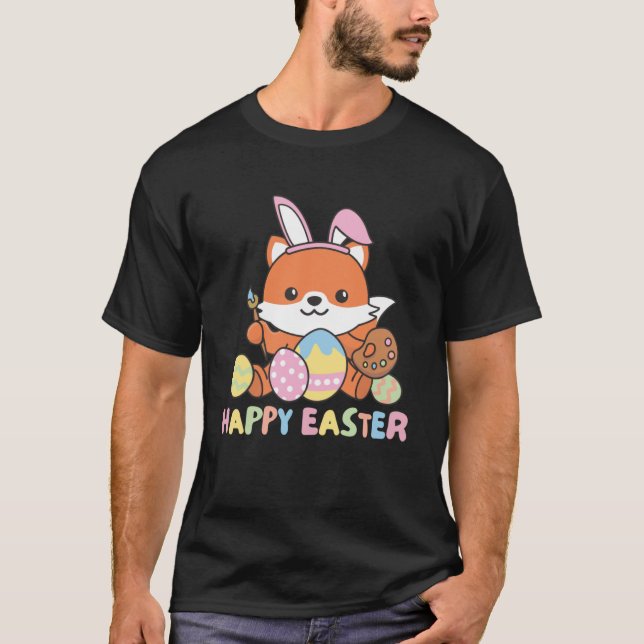 Camiseta Feliz Páscoa Raposa Doce Para Páscoa Com Ovos De P (Frente)