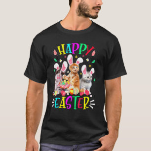 Camiseta Feliz Páscoa Três Gatos Orelhas de Coelho  Gato  D