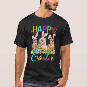 Camiseta Feliz Páscoa Três Gatos Usando Orelha de Coelho Bu